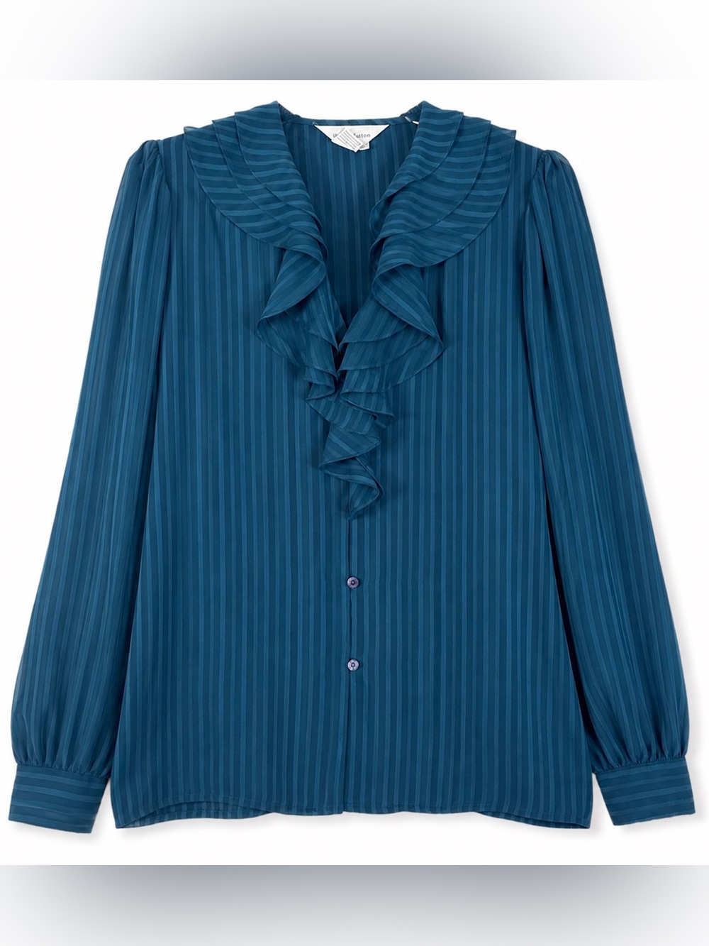 Vintage Susan Hutton Teal Ruffle Secretary Blouse 12
